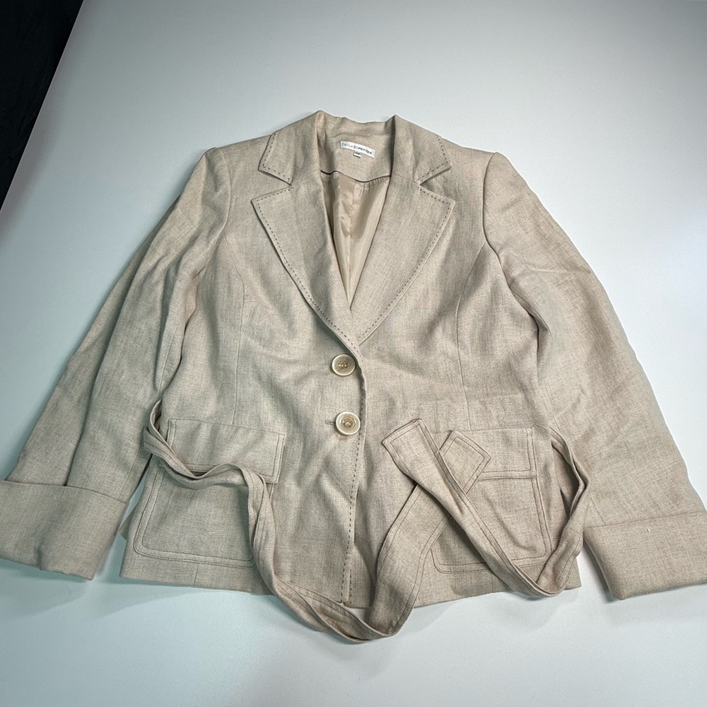 Studio Petites Cream Linen Blazer with Belted Waist Women’s Size 12P